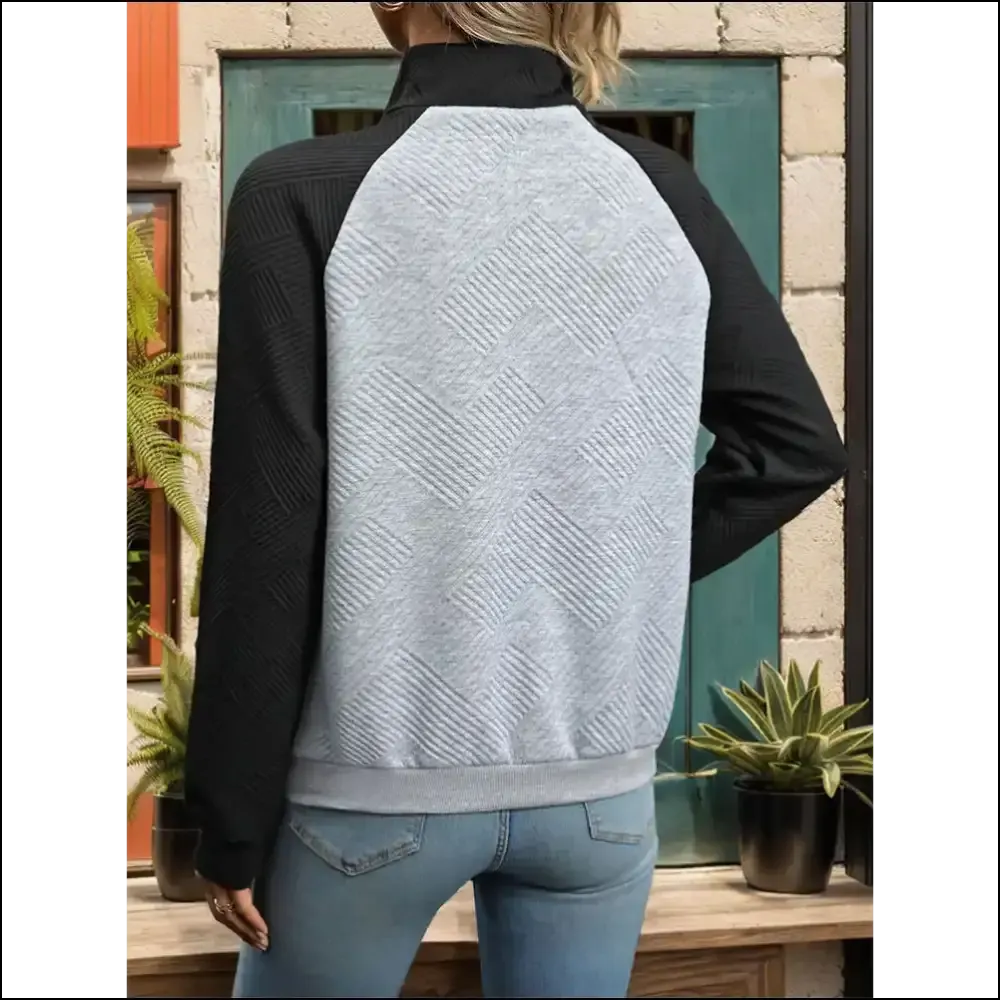 Chic Contrast Textured Long Sleeve Sweatshirt