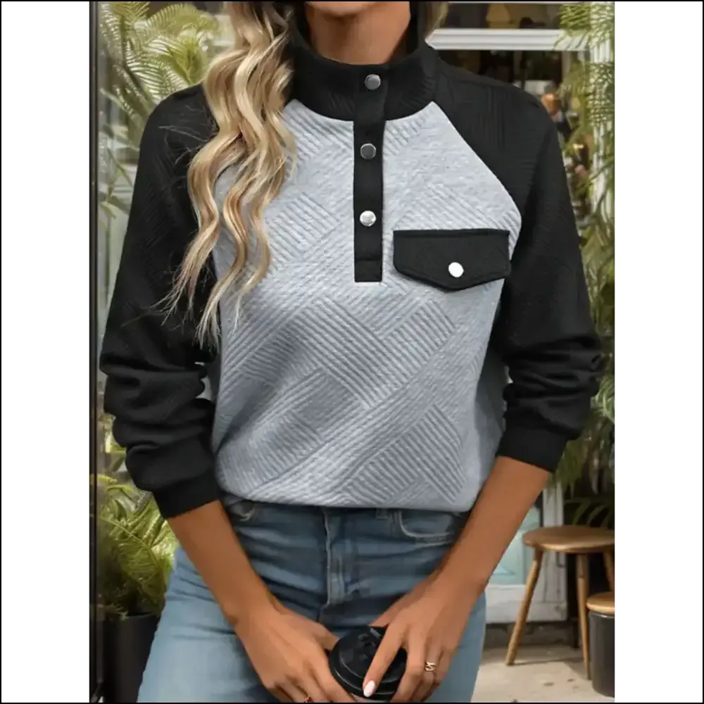 Chic Contrast Textured Long Sleeve Sweatshirt