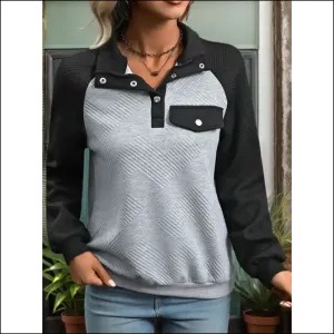 Chic Contrast Textured Long Sleeve Sweatshirt
