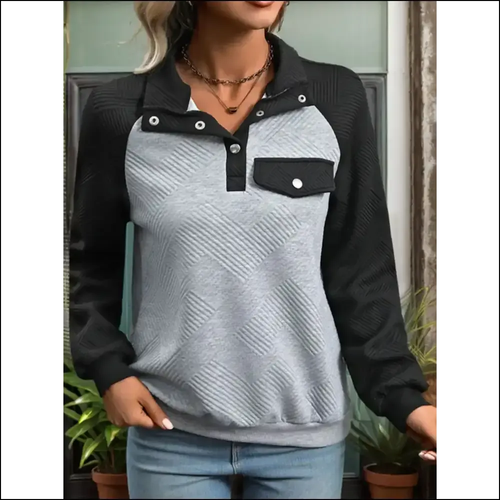 Chic Contrast Textured Long Sleeve Sweatshirt