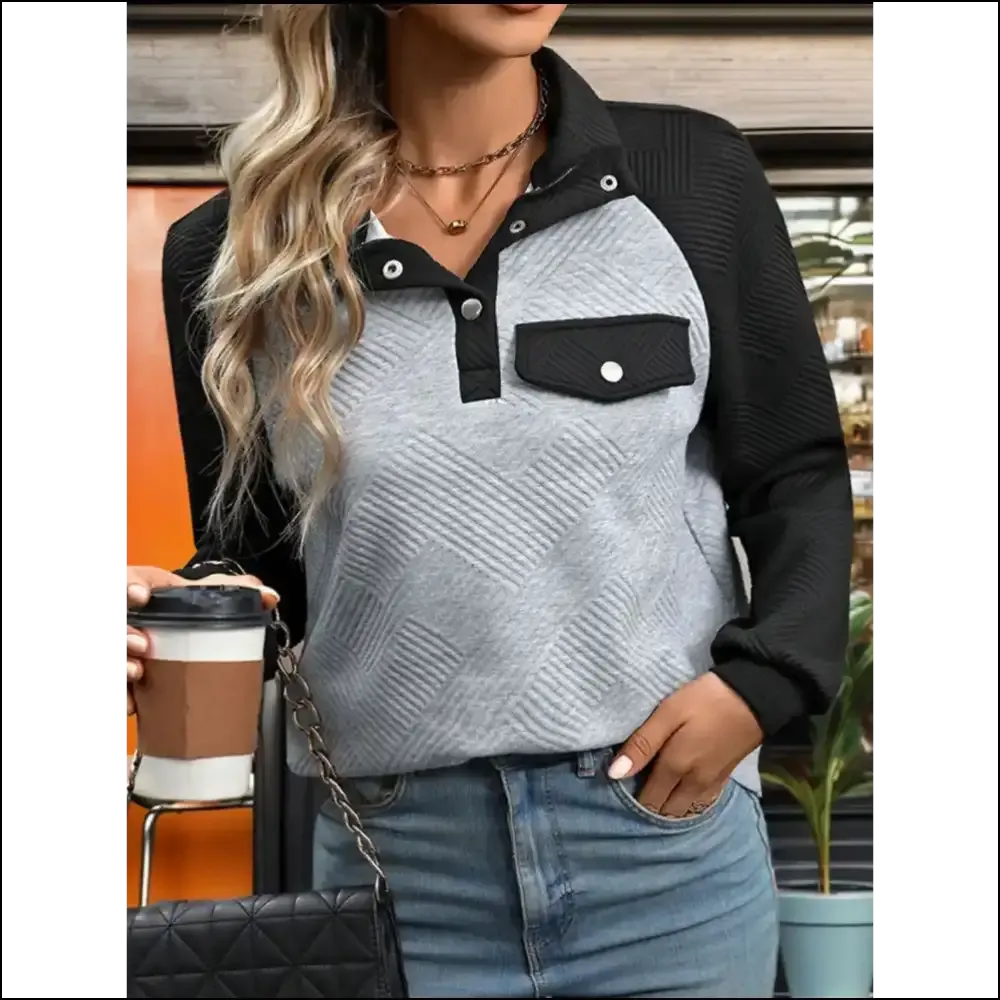 Chic Contrast Textured Long Sleeve Sweatshirt