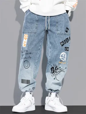 Cissot Cartoon Letter Printed Cute Men's Jeans