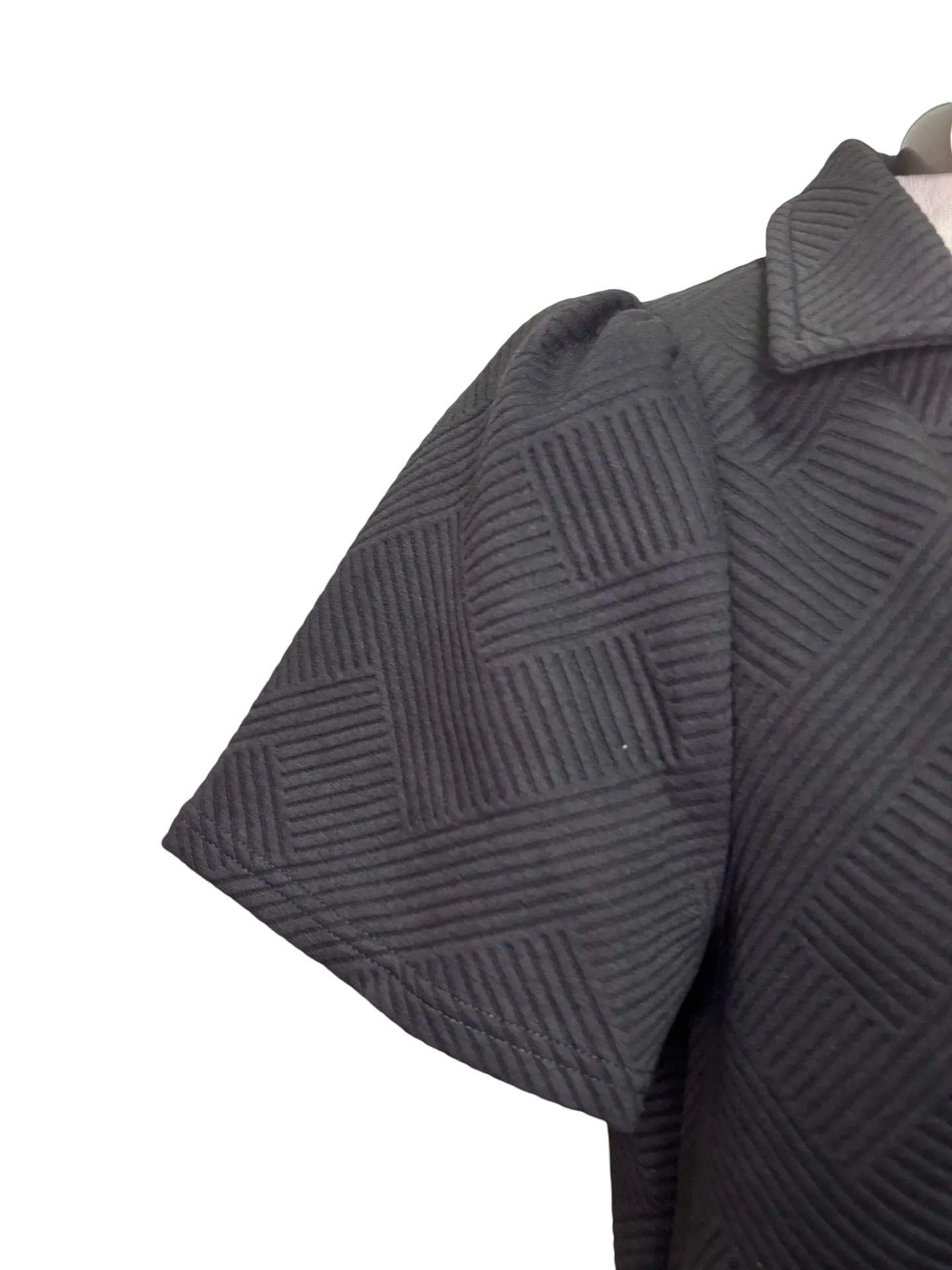 Collared Textured Dress Black