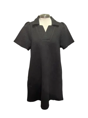 Collared Textured Dress Black