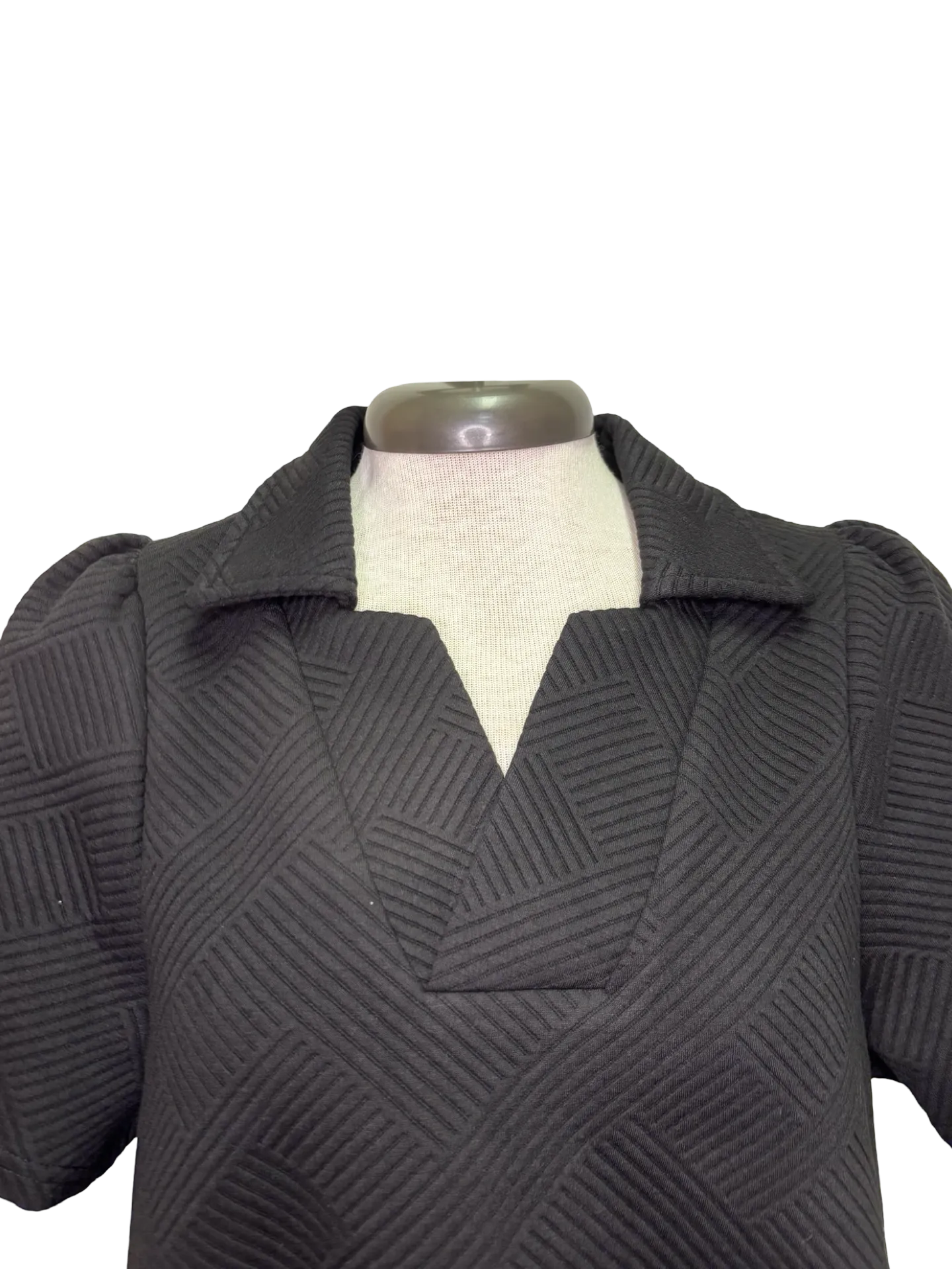 Collared Textured Dress Black