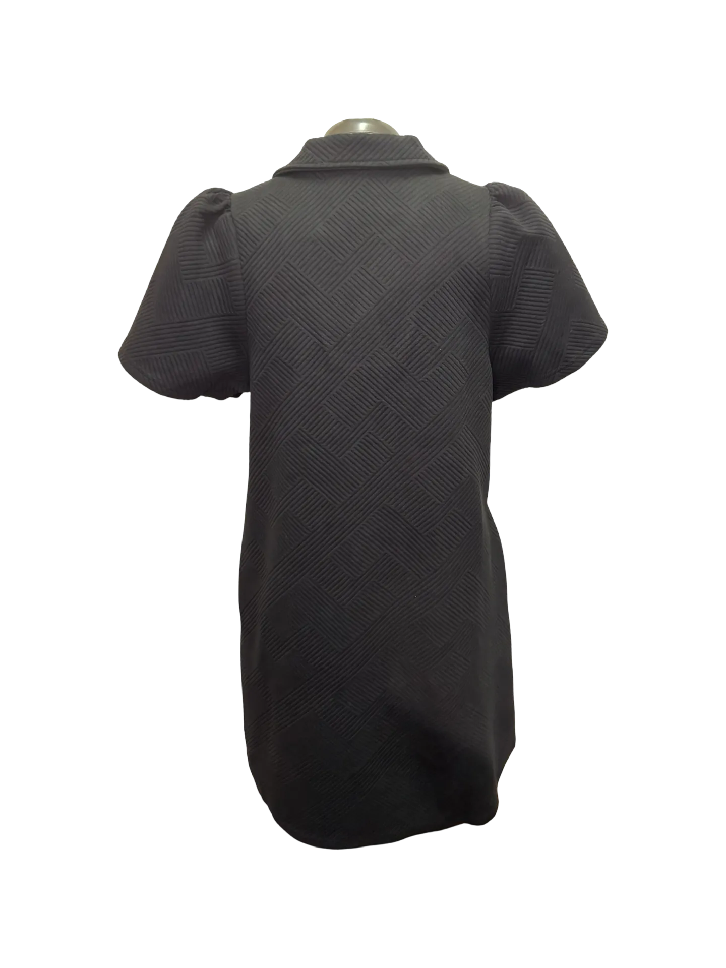 Collared Textured Dress Black