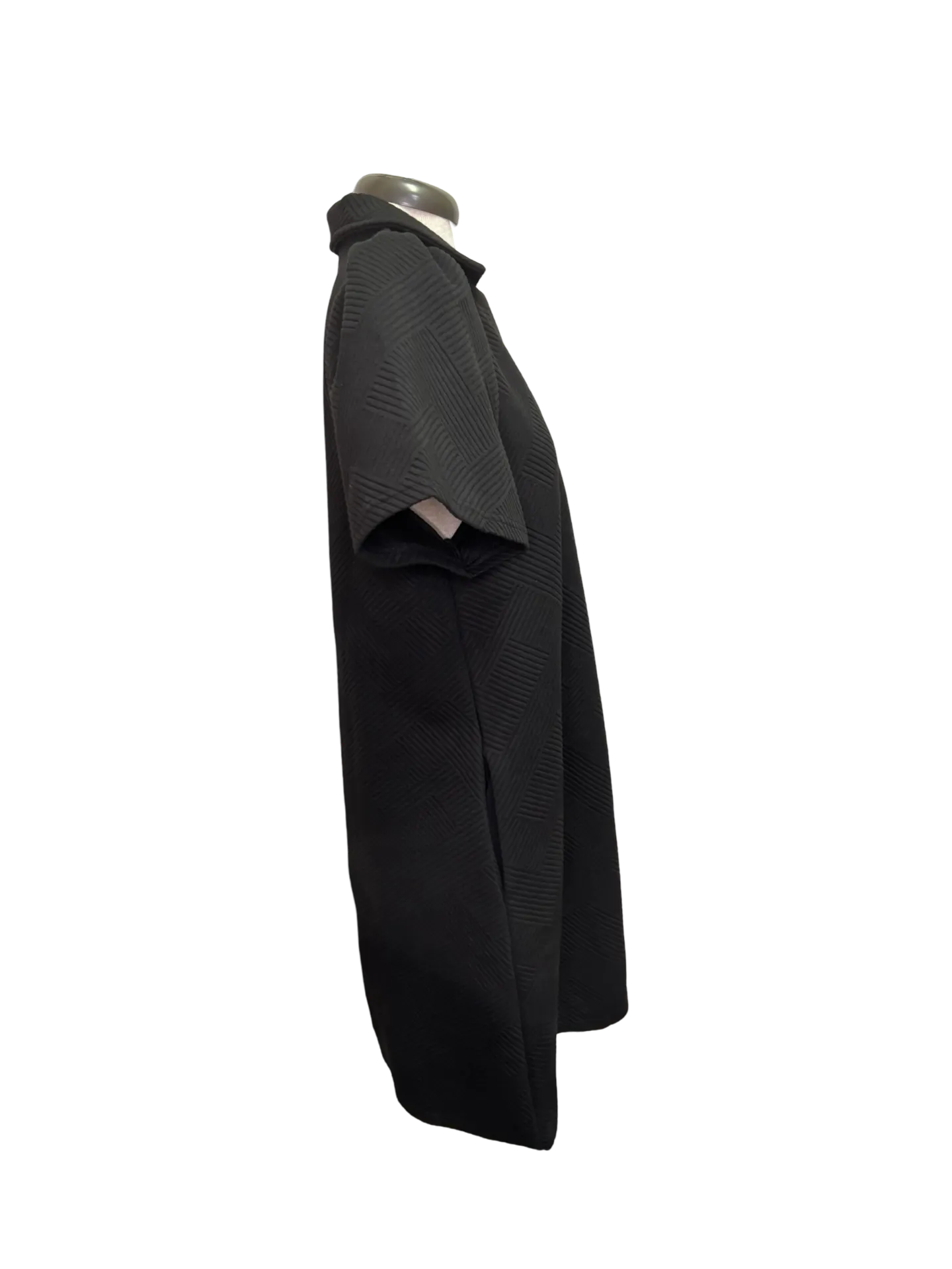 Collared Textured Dress Black