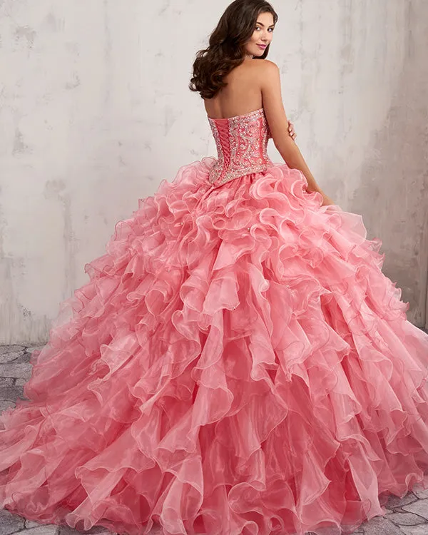 Coral Pink Organza Ruffles Quinceanera Dresses Beadings Sweetheart Ball Gown vestidos de quinceañera