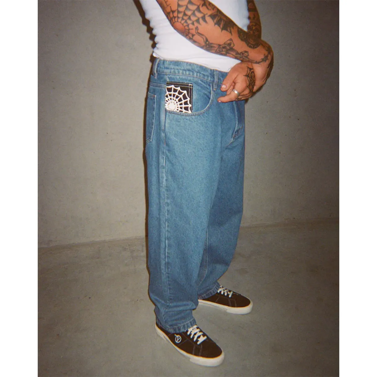 Crawling Death - Web Denim Jeans Mid Blue