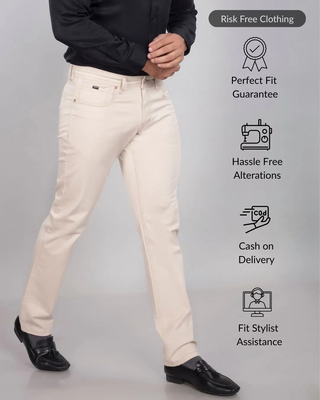Cream Cotton Stretch Jeanos
