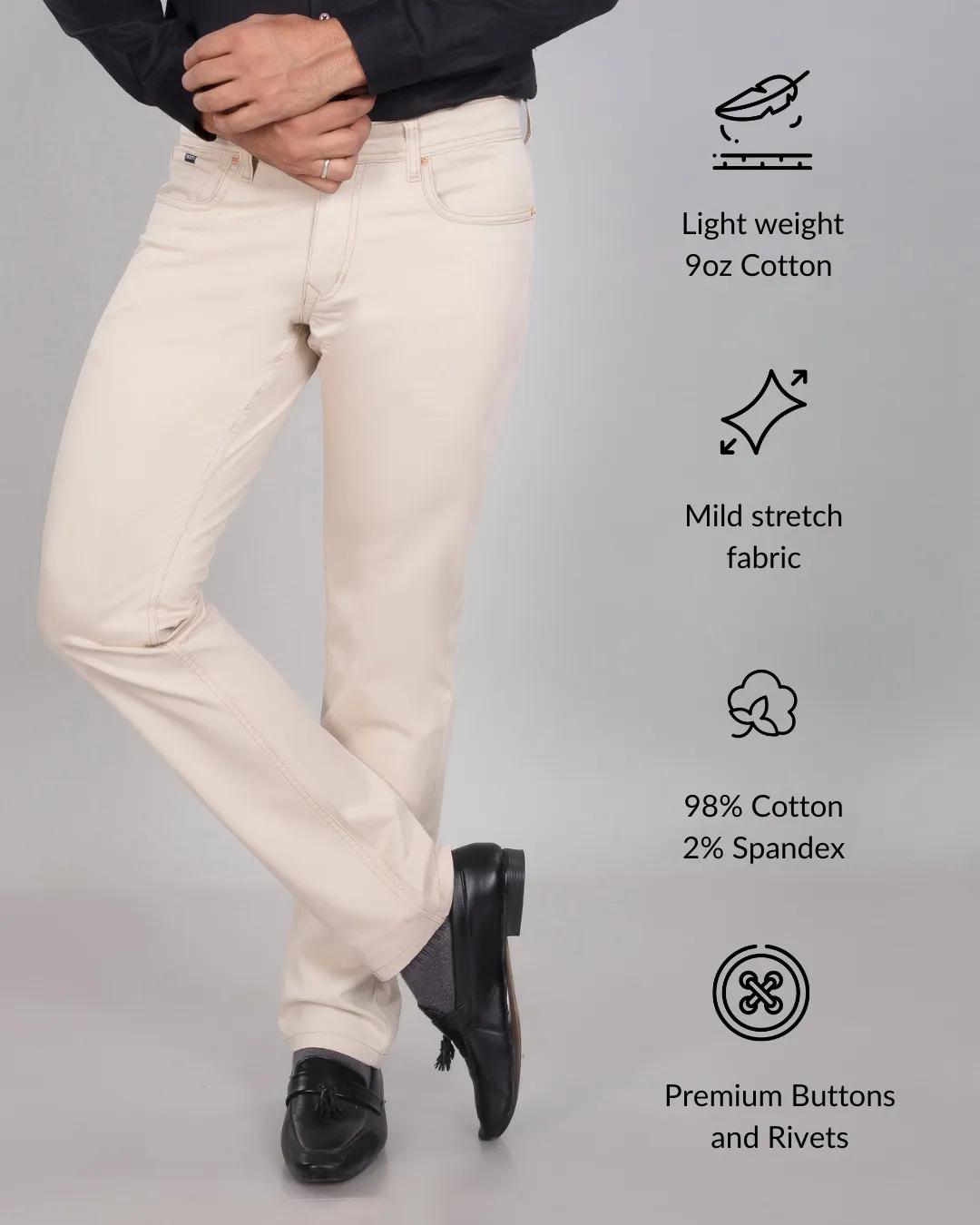 Cream Cotton Stretch Jeanos