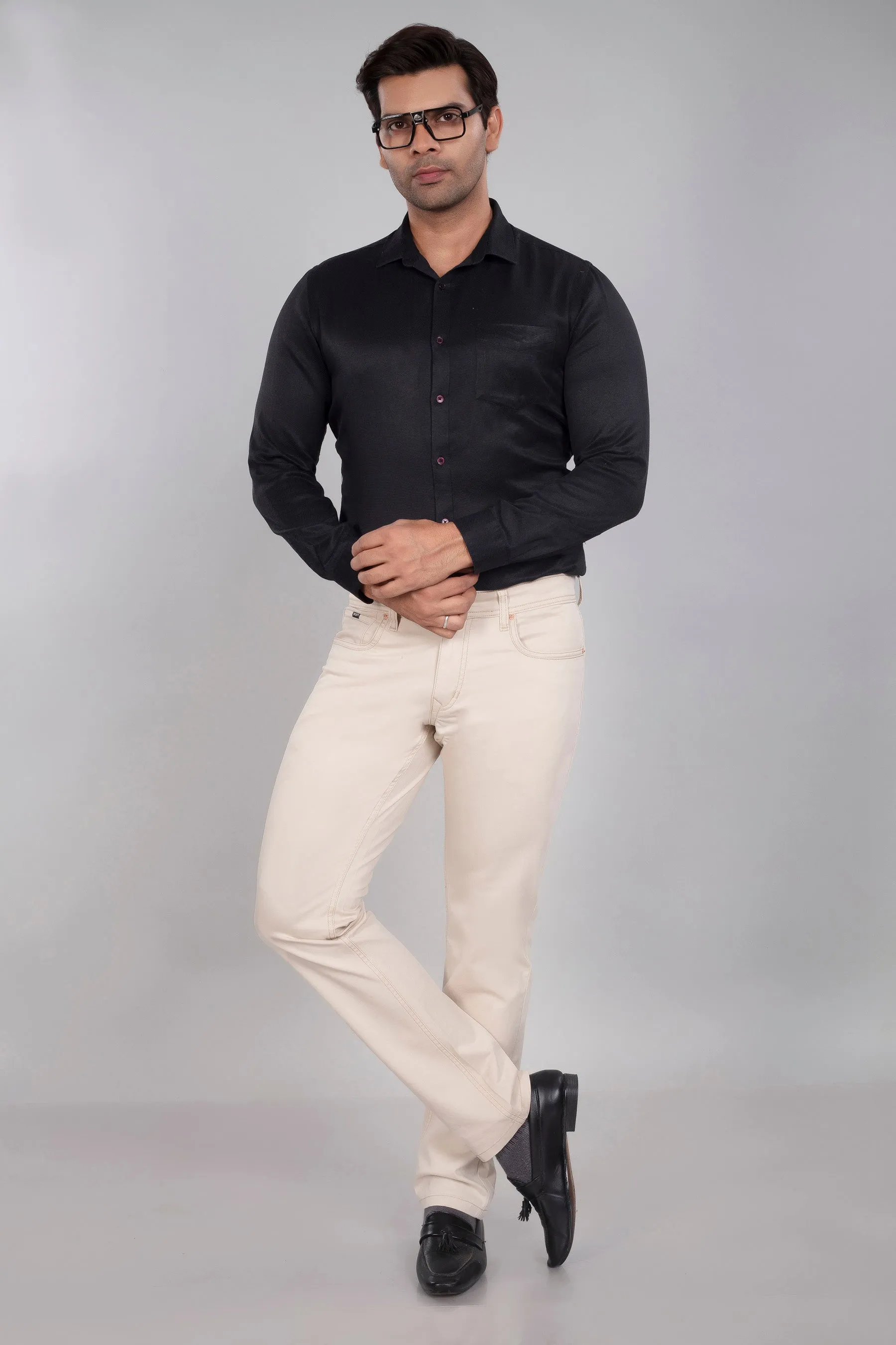 Cream Cotton Stretch Jeanos