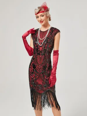 Crew Neck Sequined Beaded Cap Sleeve Tassels 1920S Gatsby Dress