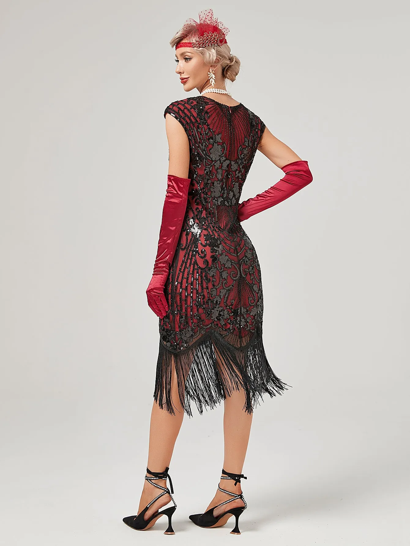 Crew Neck Sequined Beaded Cap Sleeve Tassels 1920S Gatsby Dress