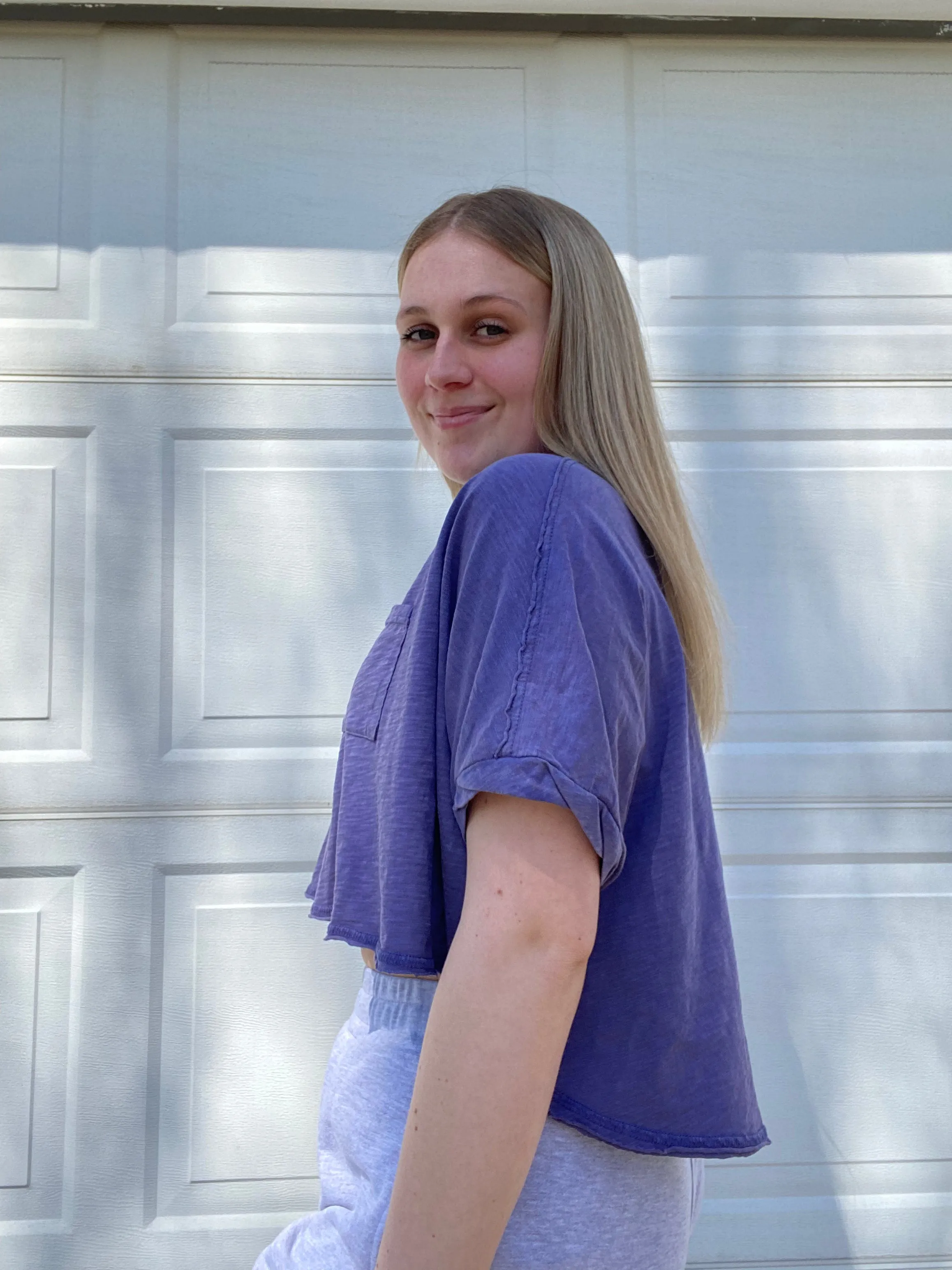 Crew Neck Short Sleeve Boxy Cropped Tee