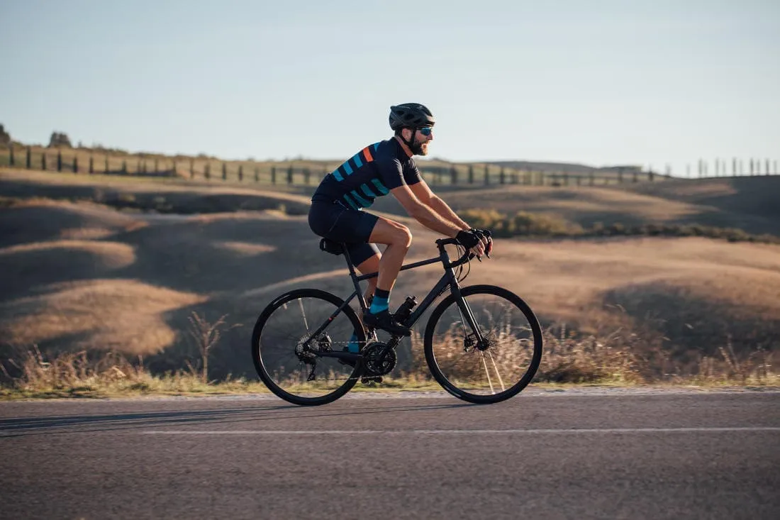 Cuissard vélo route sans bretelles homme cyclotourisme RC500 marine avec poche