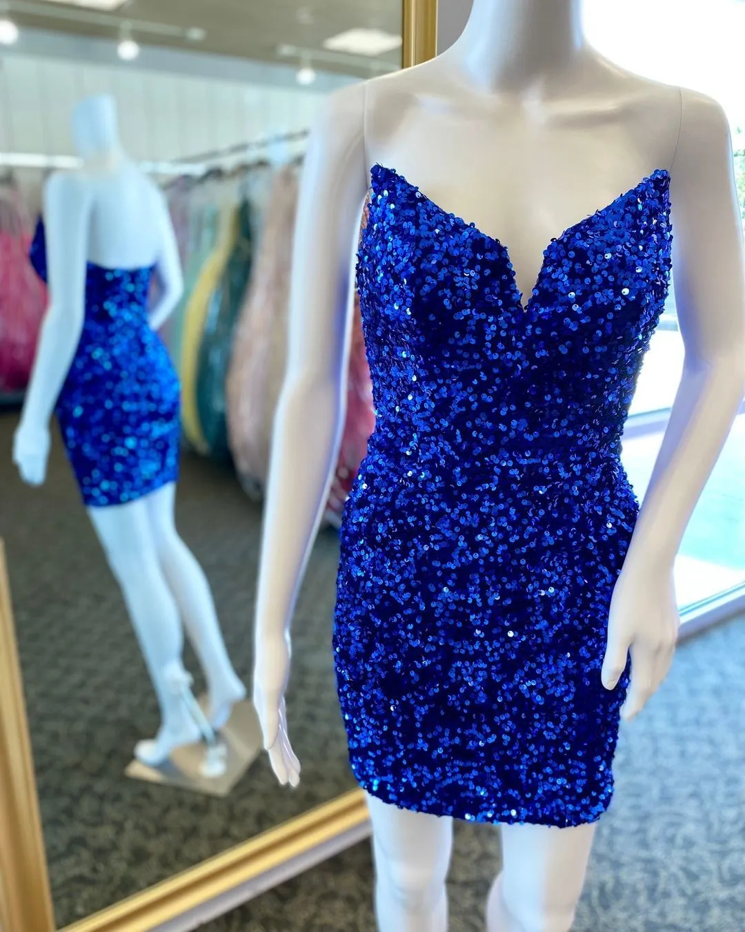 Dark Green Sequin V Neck Bodycon Mini Party Dress
