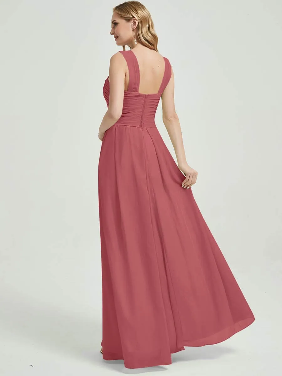Desert Rose Cross Neck A-Line Floor Length Chiffon Bridesmaid Dresses