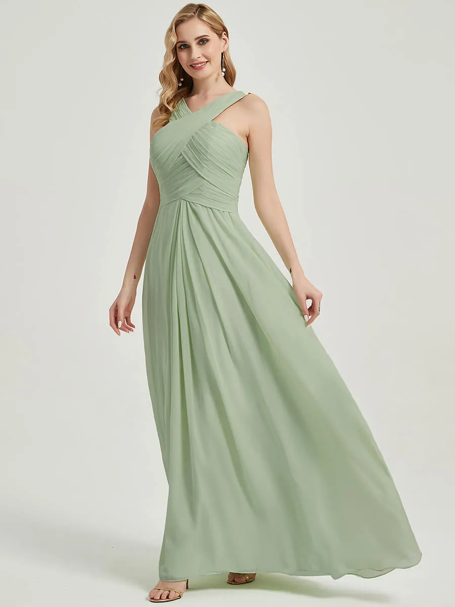 Desert Rose Cross Neck A-Line Floor Length Chiffon Bridesmaid Dresses