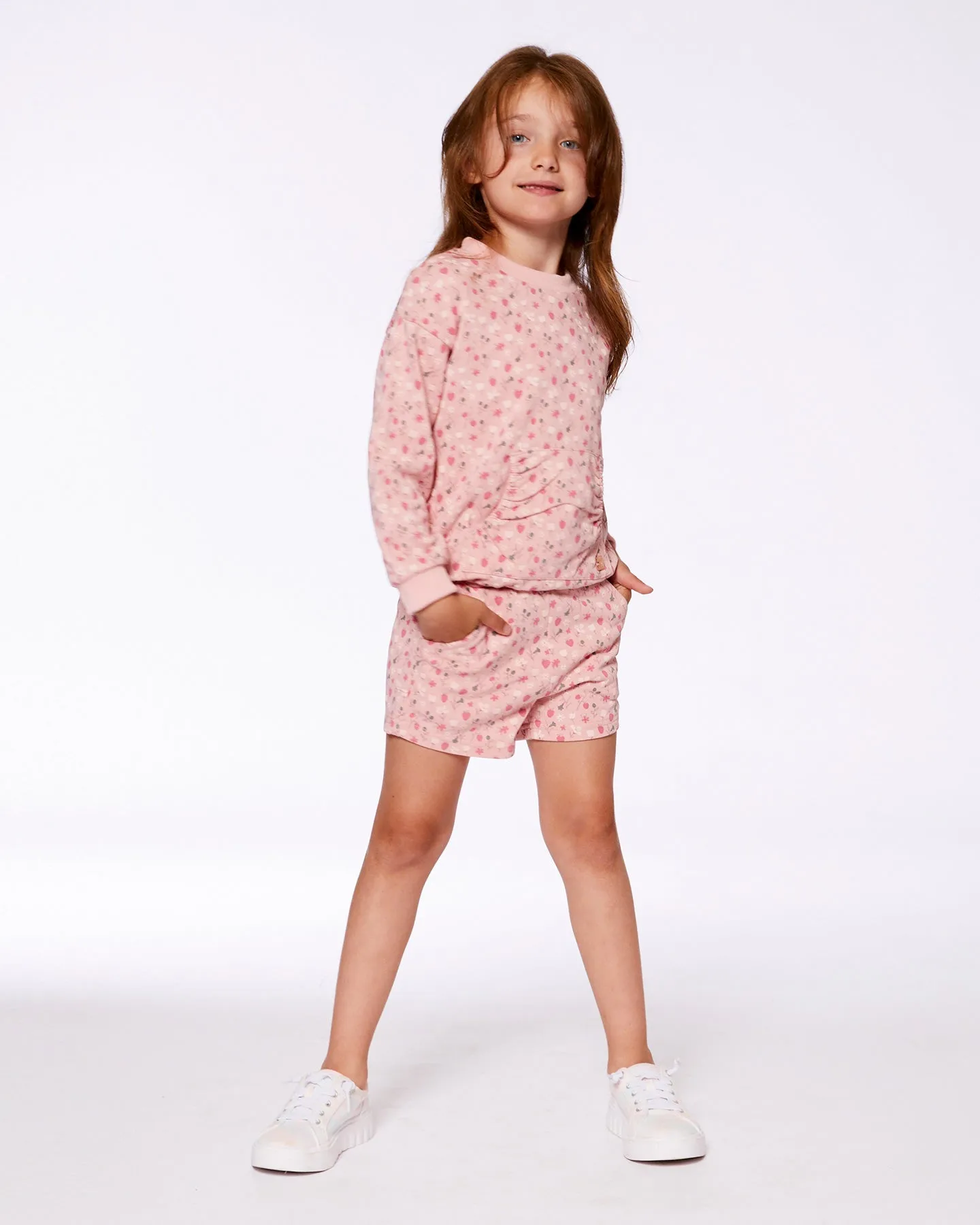 Deux Par Deux Strawberry Print Terry Shorts