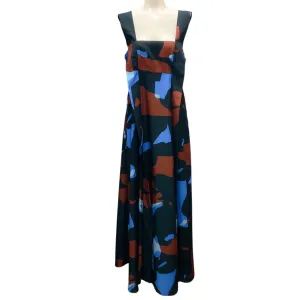 Deveaux Black / Blue / Brown Printed Maxi Dress