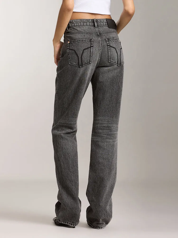 Distressed Gray Color Straight Fit Jeans