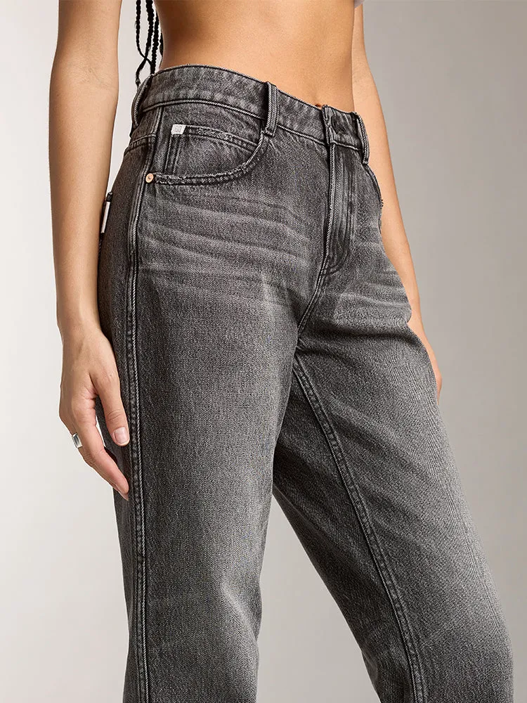 Distressed Gray Color Straight Fit Jeans