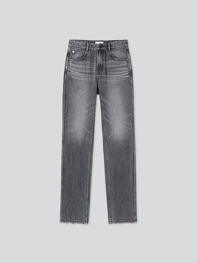 Distressed Gray Color Straight Fit Jeans