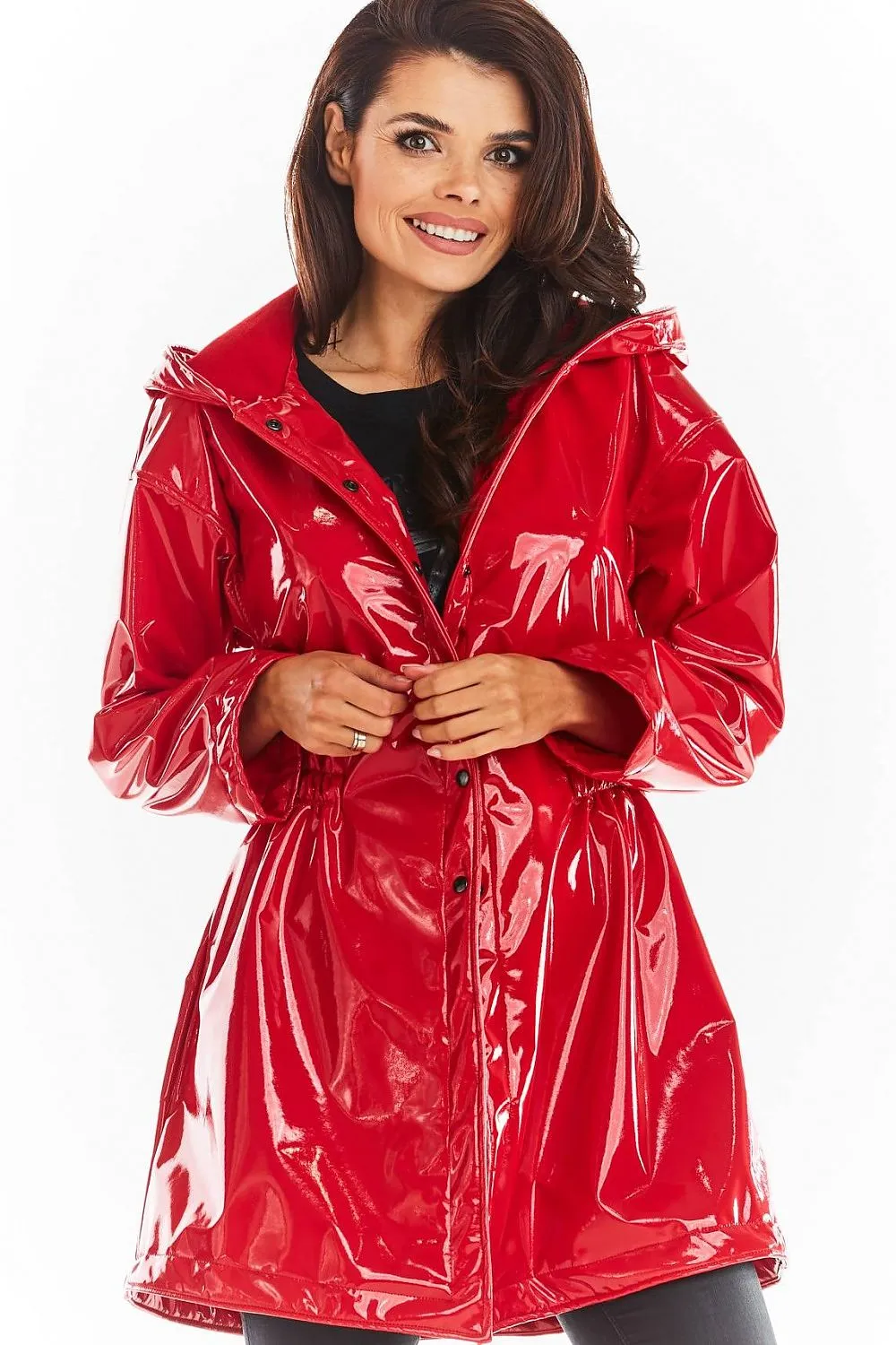 Elegant Hooded Vinyl Raincoat