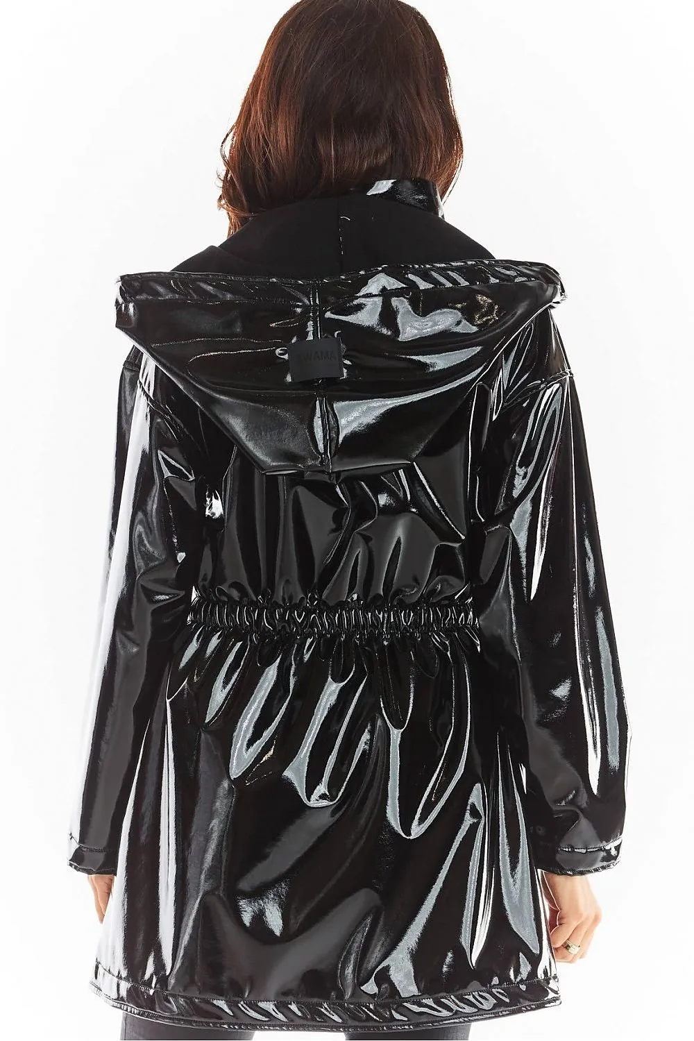 Elegant Hooded Vinyl Raincoat