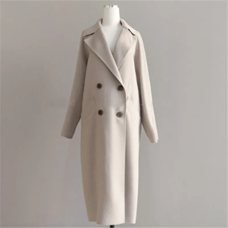 Elegant long woolen women's coat - timeless and warm