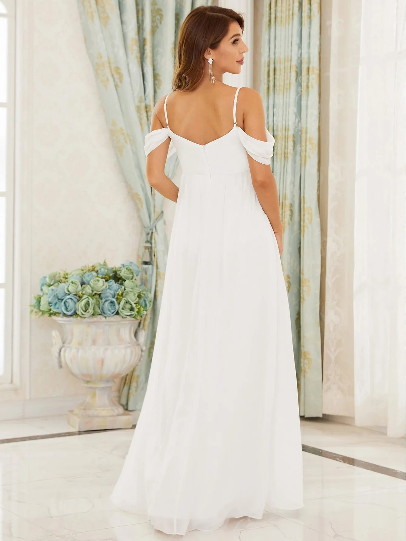 EVER-PRETTY Maternity Cold Shoulder Ruched Chiffon Dress