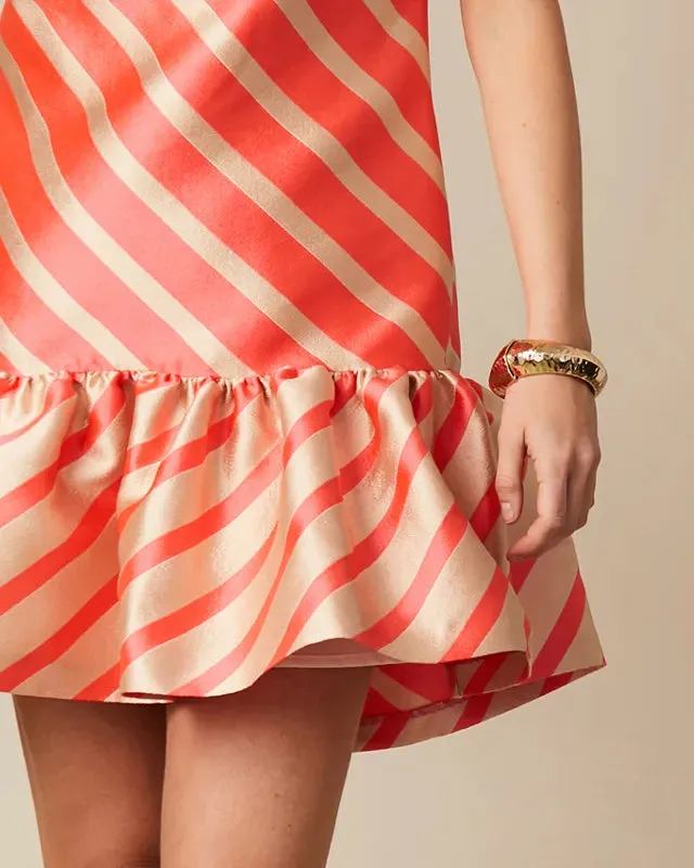 Fee G Madison Coral Stripe Print Frill Hem Mini Dress