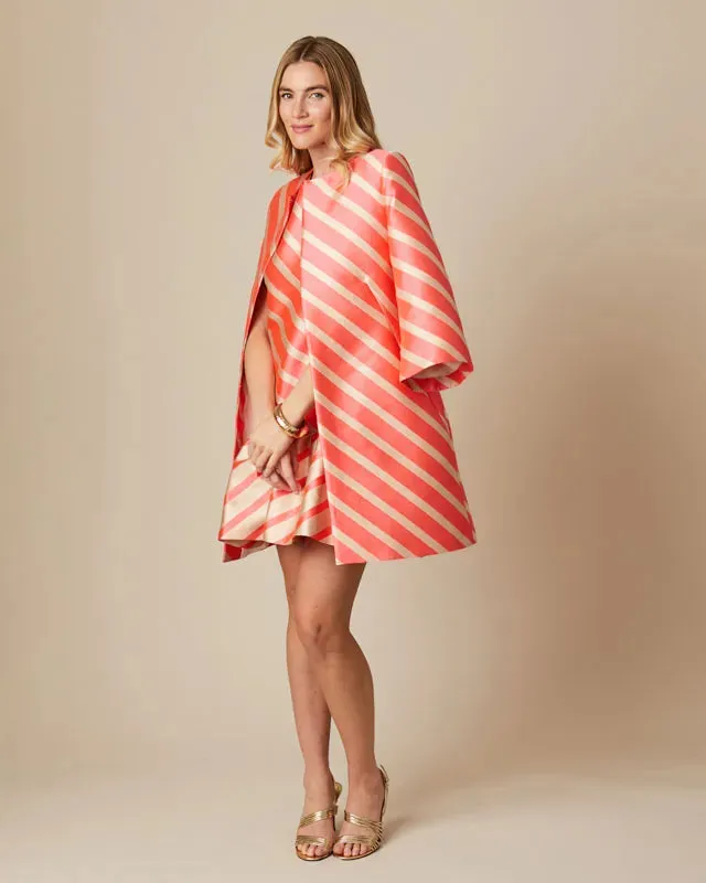 Fee G Madison Coral Stripe Print Frill Hem Mini Dress