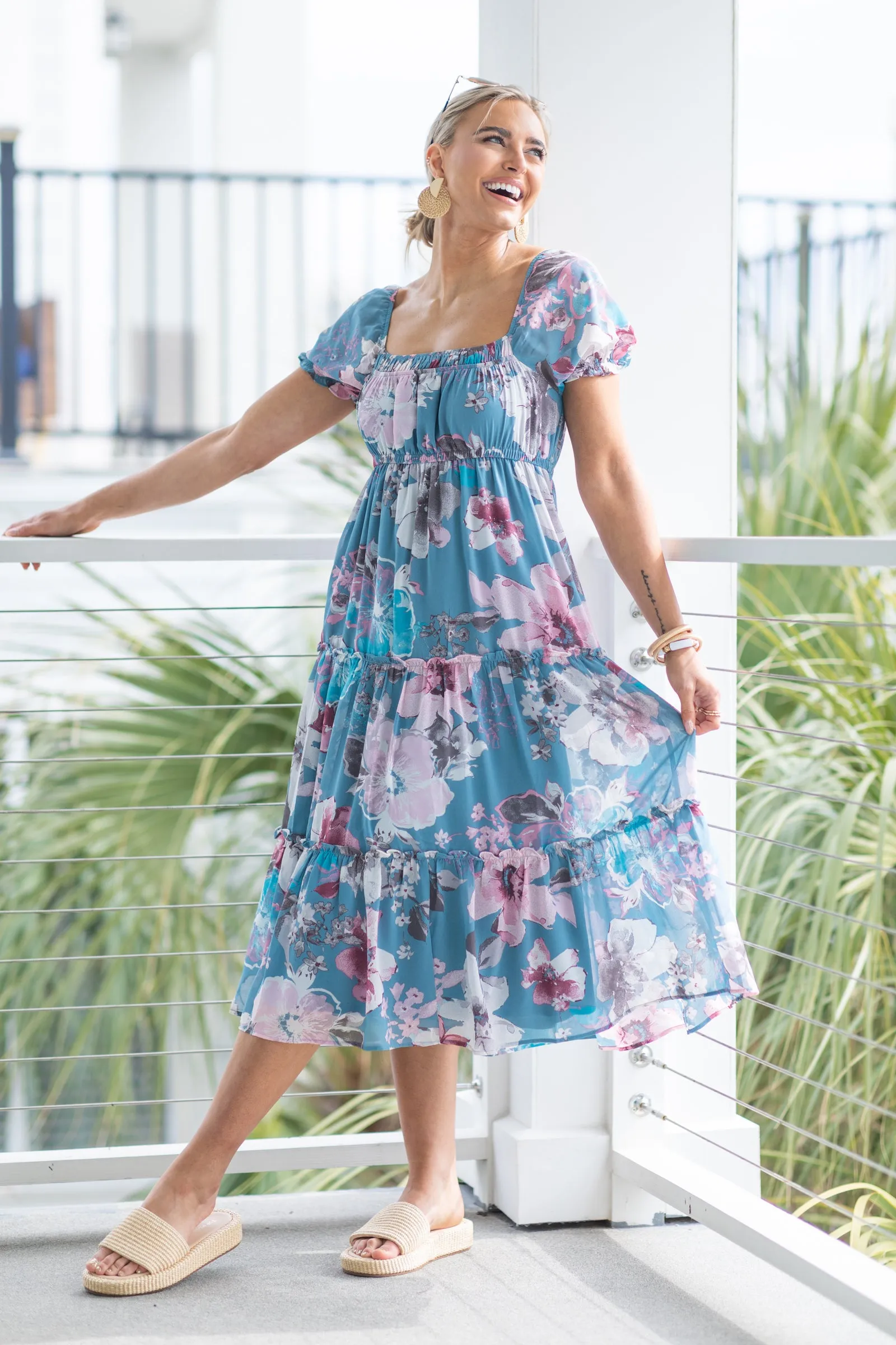 Floral Print Chiffon Midi Dress