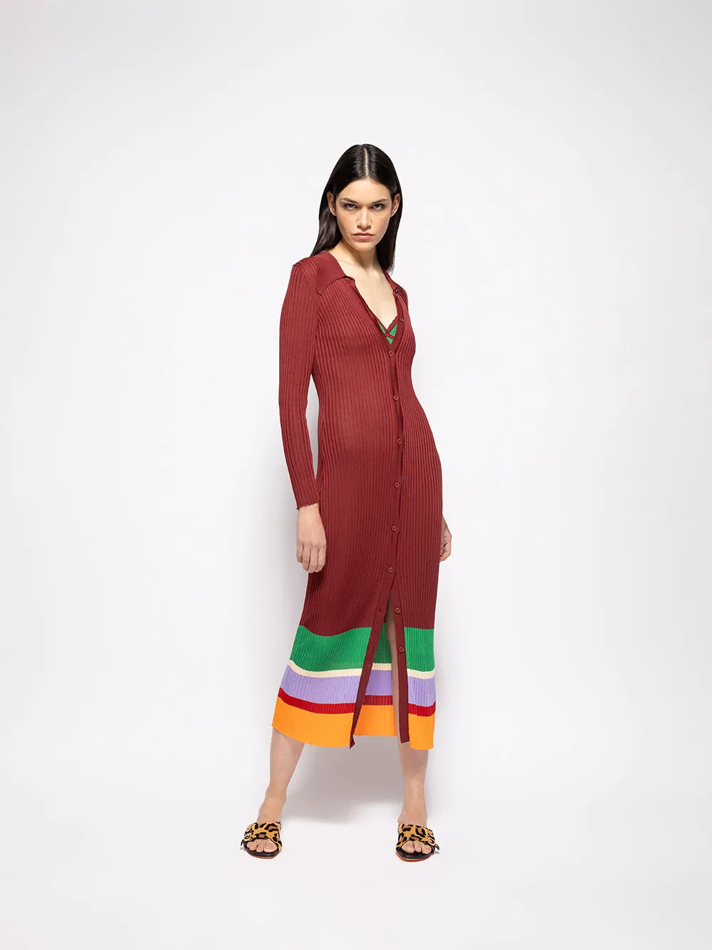 Fluorite Purple Potion Long-Sleeve Knitted Dress with Buttons