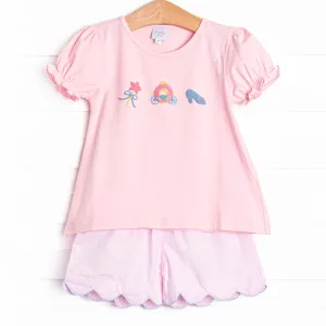 French Knot Fairytale Embroidered Short Set, Pink