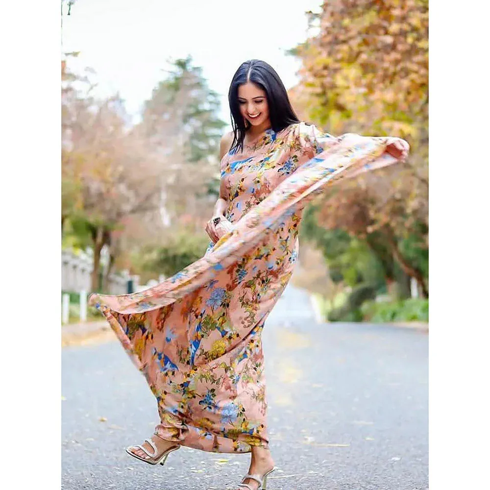 FUGA Peach Printed Kaftan Dress