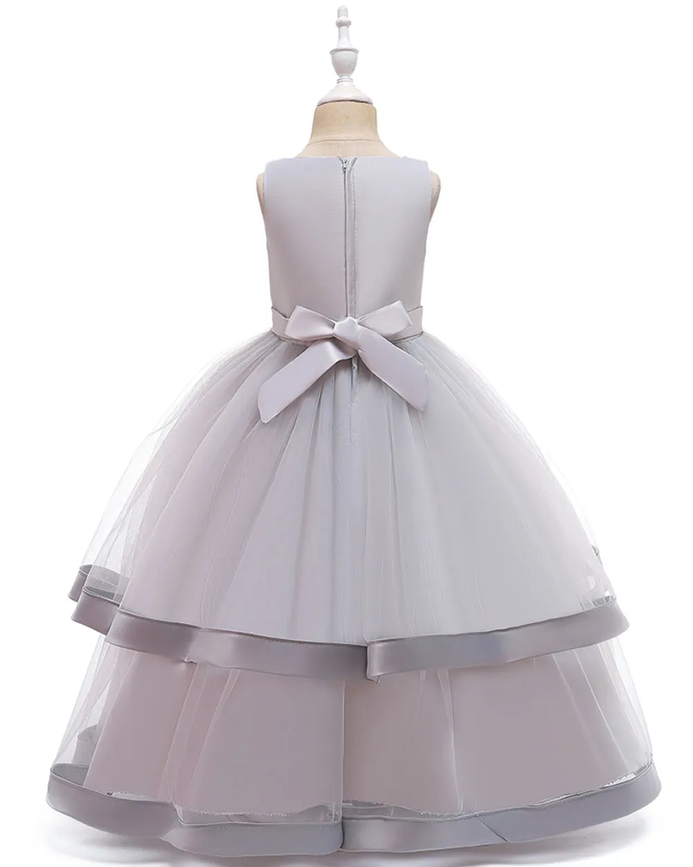 Girls Sleeveless V-neck Bow Tie Christmas Flower Pageant Wedding Dress