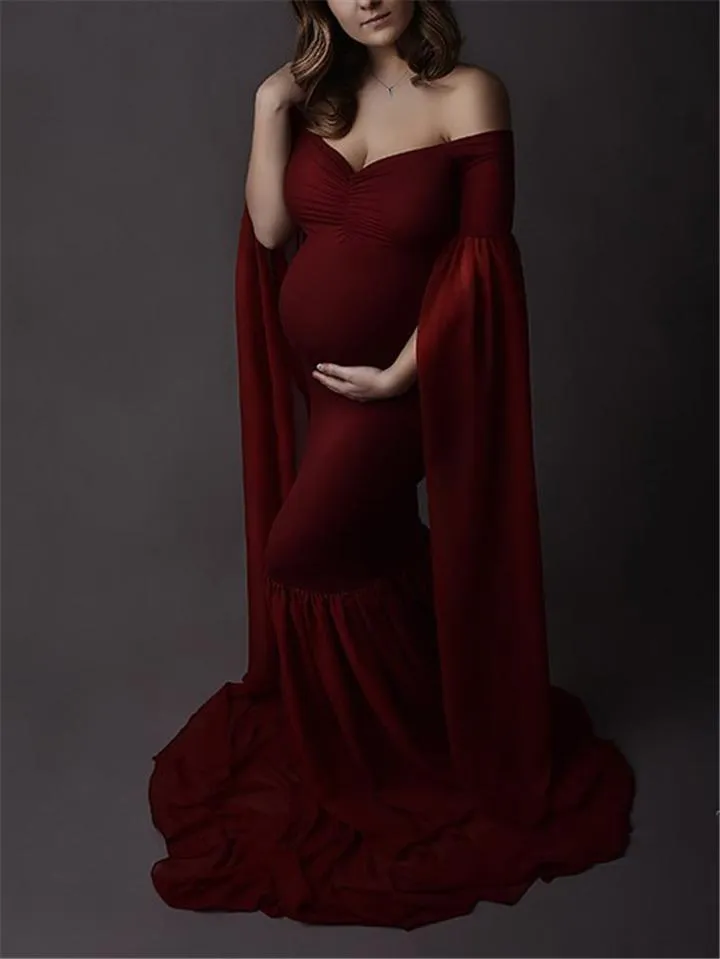Gorgeous Sweetheart Neckline Off Shoulder Front Ruched Chiffon Mermaid Maternity Gown