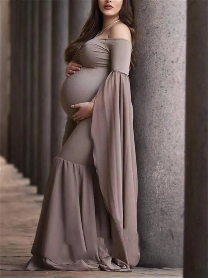 Gorgeous Sweetheart Neckline Off Shoulder Front Ruched Chiffon Mermaid Maternity Gown