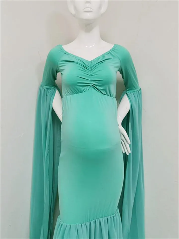 Gorgeous Sweetheart Neckline Off Shoulder Front Ruched Chiffon Mermaid Maternity Gown