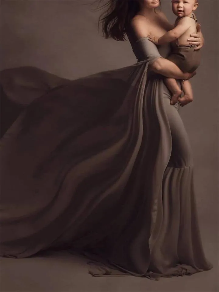 Gorgeous Sweetheart Neckline Off Shoulder Front Ruched Chiffon Mermaid Maternity Gown