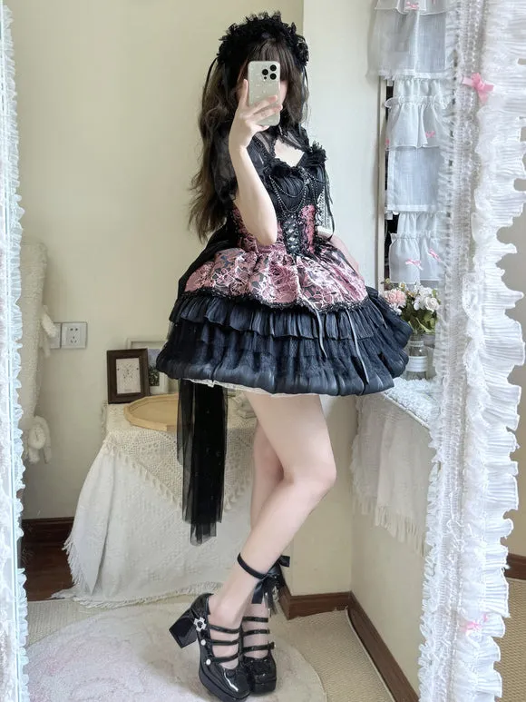 Gothic Lolita Dresses Lace Bows Jacquard Pink Burgundy