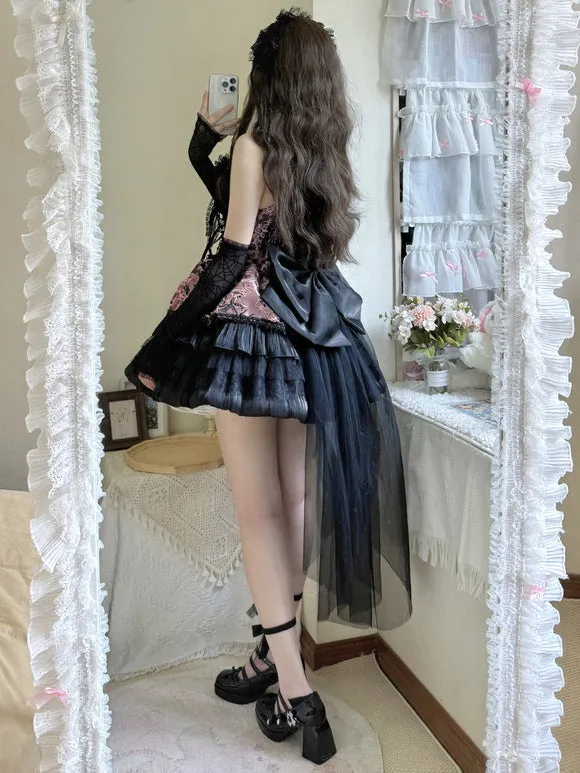Gothic Lolita Dresses Lace Bows Jacquard Pink Burgundy