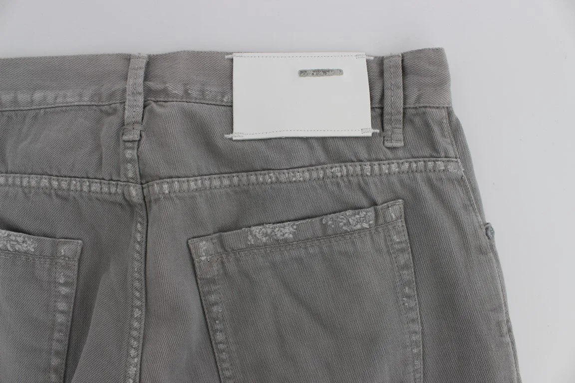 Gray Cotton Straight Fit Jeans