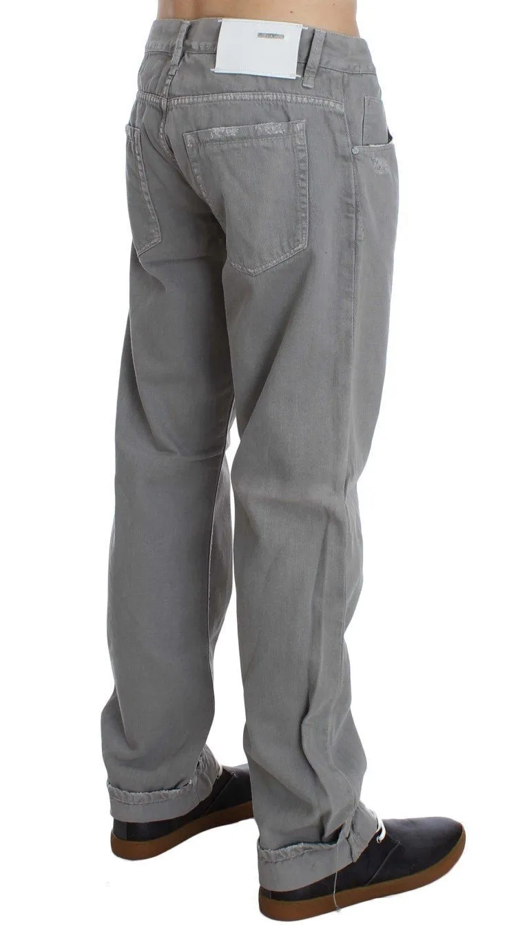 Gray Cotton Straight Fit Jeans