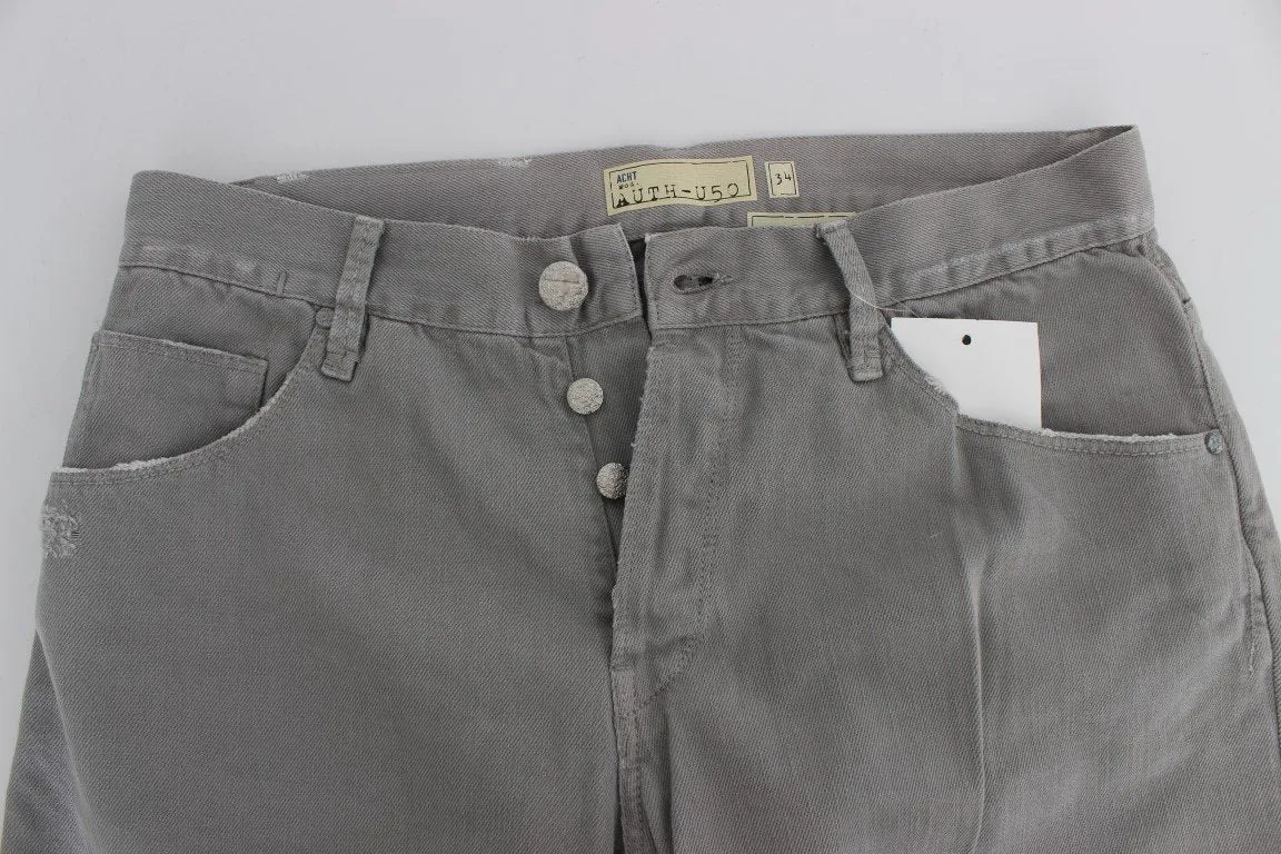 Gray Cotton Straight Fit Jeans