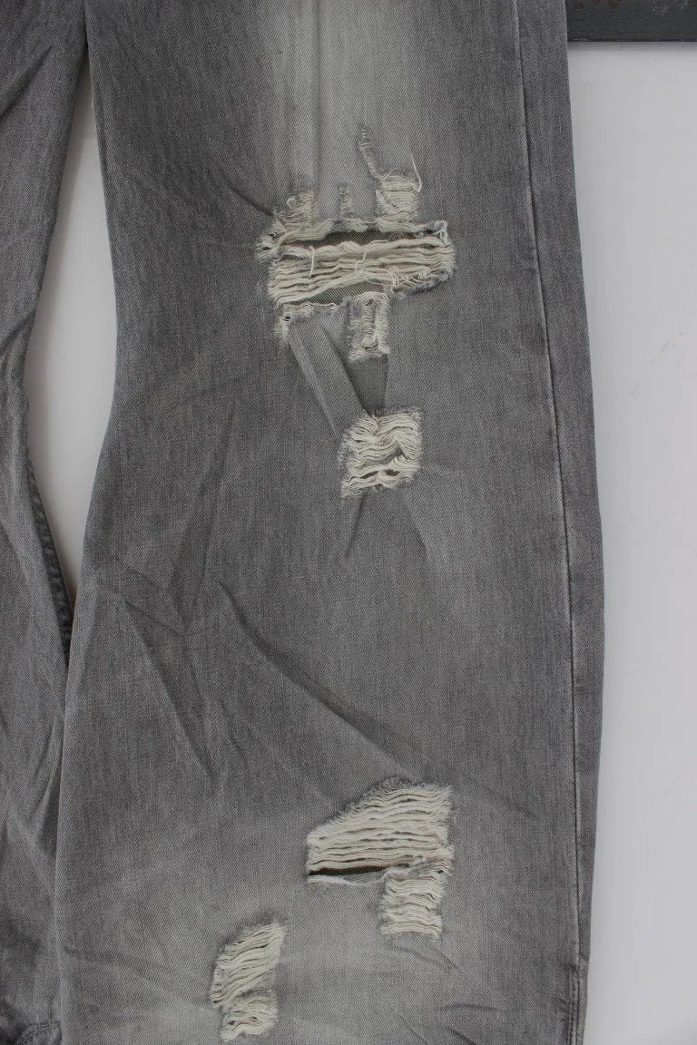Gray Wash Denim Cotton Baggy Fit Jeans