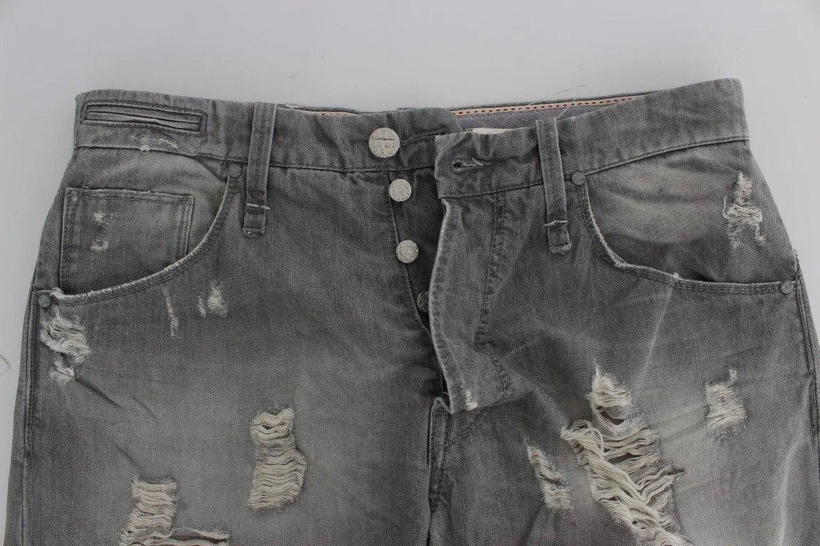 Gray Wash Denim Cotton Baggy Fit Jeans